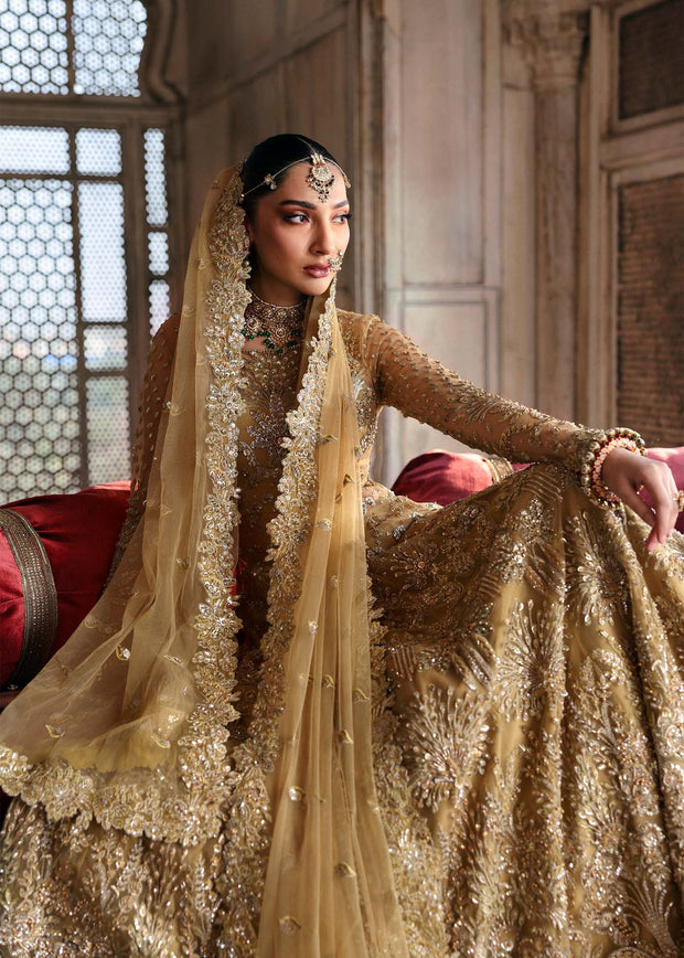 Royal Pakistani Bridal Dress in Yellow Gown Lehenga Style