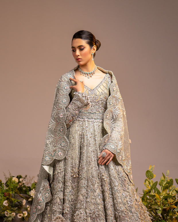 Royal Pakistani Bridal Outfit in Embellished Gown Style Online