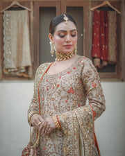 Royal Pakistani Bridal Outfit in Kameez and Lehenga Style