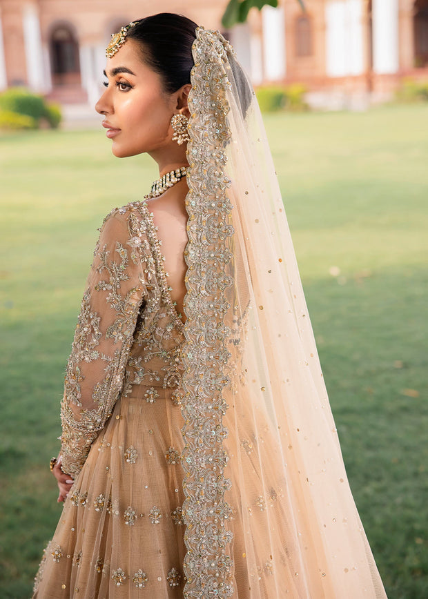 Royal Pakistani Bridal Outfit in Lehenga Pishwas Frock Style