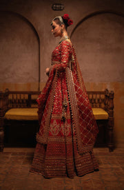 Royal Pakistani Bridal Outfit in Red Choli and Lehenga Style