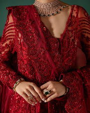 Royal Pakistani Bridal Outfit in Red Net Wedding Gown Style