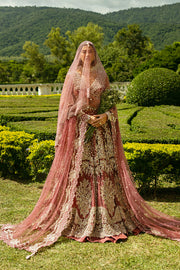 Royal Pakistani Bridal Outfit in Tea Pink Lehenga Frock Style