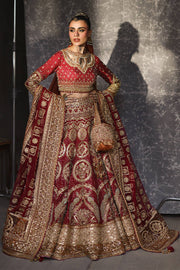 Royal Pakistani Bridal Red Lehenga Choli with Double Dupattas