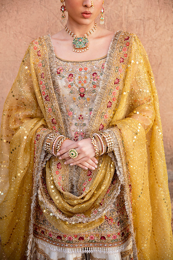 Royal Pakistani Mehndi Dress in Gharara Kameez Dupatta Style