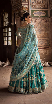 Royal Pakistani Wedding Dress in Blue Pishwas Trouser Style