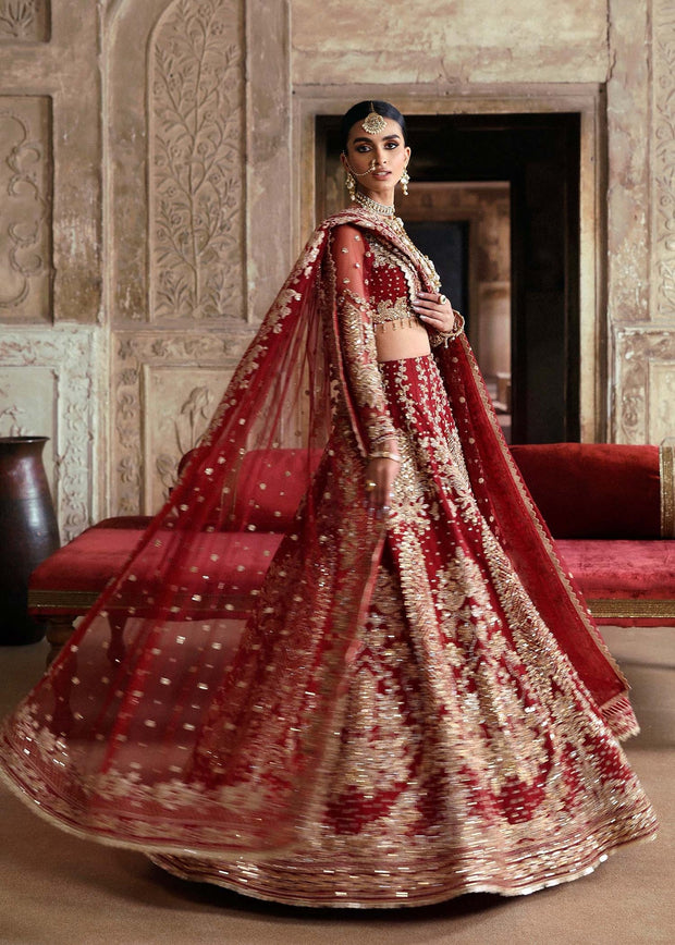 Royal Pakistani Wedding Dress in Bridal Red Lehenga Style