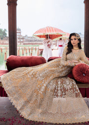 Royal Pakistani Wedding Dress in Golden Pishwas Frock Style