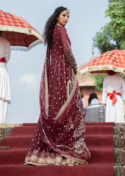 Royal Pakistani Wedding Dress in Maroon Kameez Sharara Style