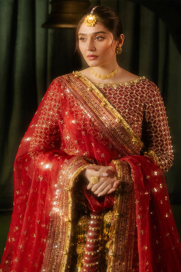 Royal Pakistani Wedding Dress in Maroon Lehenga Choli Style