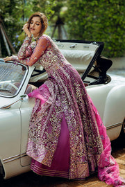 Royal Pakistani Wedding Dress in Net Magenta Pishwas Style