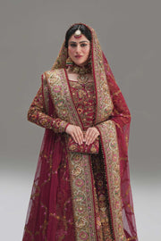 Royal Pakistani Wedding Dress in Net Red Lehenga Choli Style