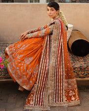 Royal Pakistani Wedding Dress in Orange Kameez Gharara Style