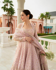 Royal Pakistani Wedding Dress in Pink Pishwas Frock Style