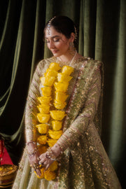 Royal Pakistani Wedding Dress in Pistachio Green Gown Style