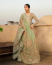 Royal Pakistani Wedding Dress in Raw Silk Pishwas Frock Style