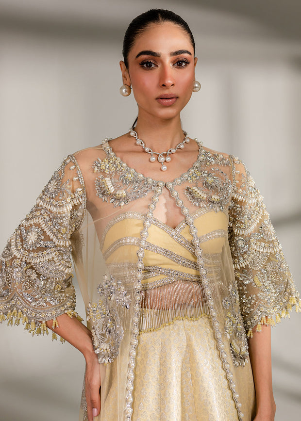 Royal Pale Yellow Pakistani Wedding Dress Jacket Lehenga Style