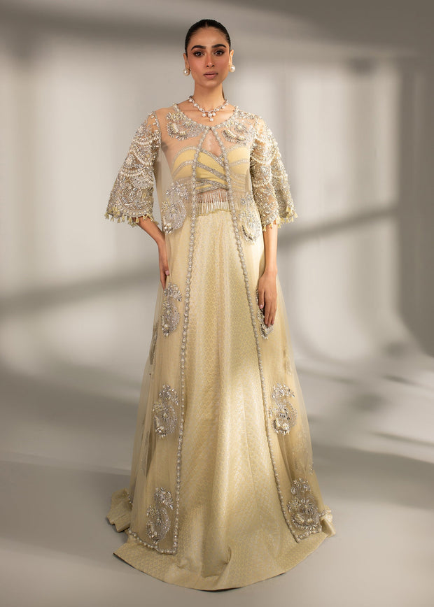 Royal Pale Yellow Pakistani Wedding Dress in Jacket Lehenga Style