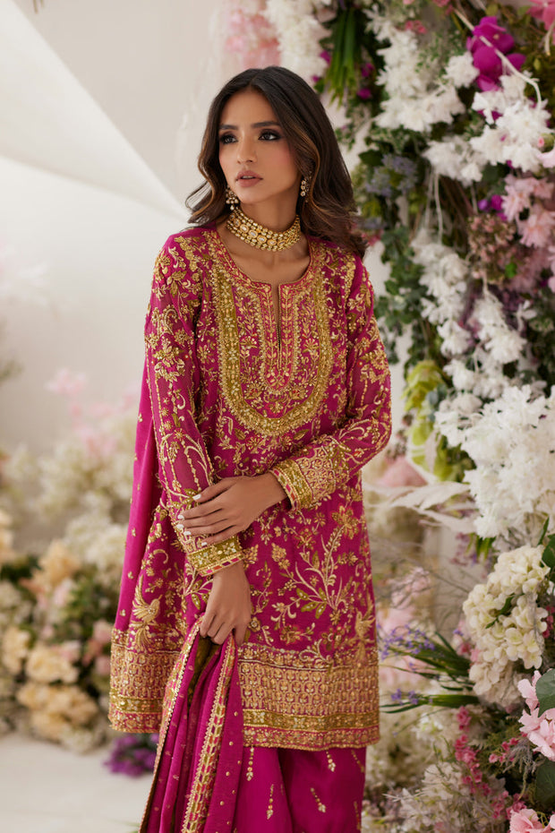 Royal Pink Kameez Sharara Dupatta Pakistani Wedding Dress