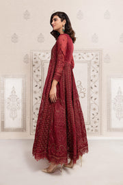 Royal Red Chikankari Pakistani Party Dress in Long Frock Style