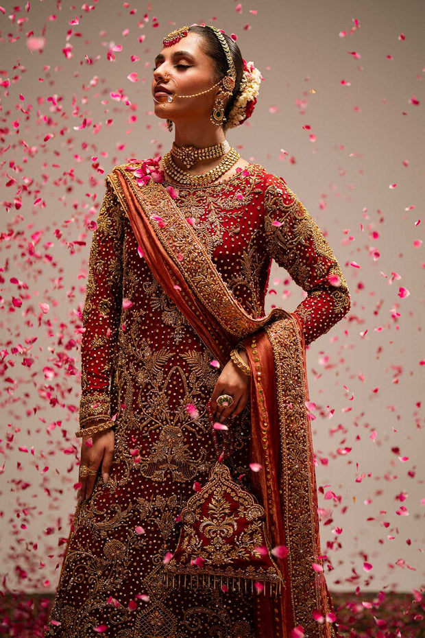 Royal Red Pakistani Bridal Dress in Kameez and Gharara Style