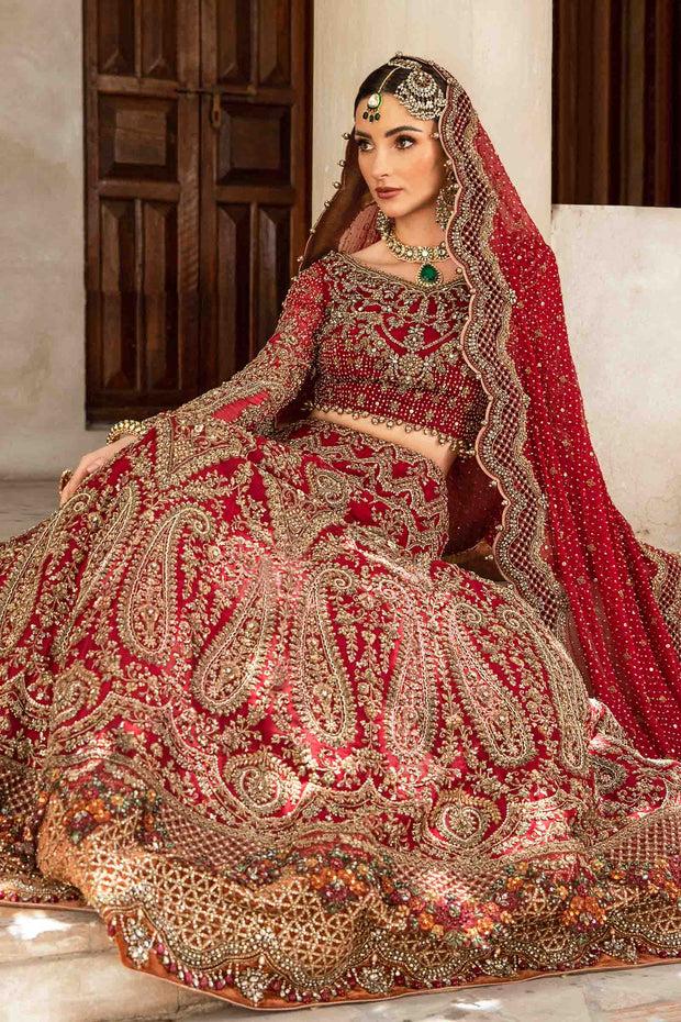 Royal Red Pakistani Bridal Dress in Lehenga Choli Style Online