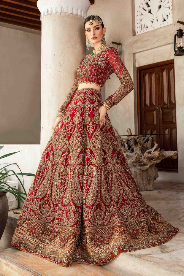 Royal Red Pakistani Bridal Dress in Lehenga and Choli Style