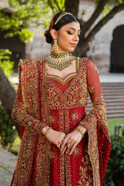 Royal Red Pakistani Bridal Dress in Open Kameez Lehenga Style