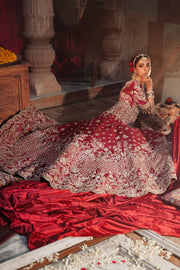 Royal Red Pakistani Bridal Dress in Lehenga Choli Style