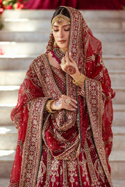 Royal Red Pakistani Bridal Outfit in Lehenga Frock Style