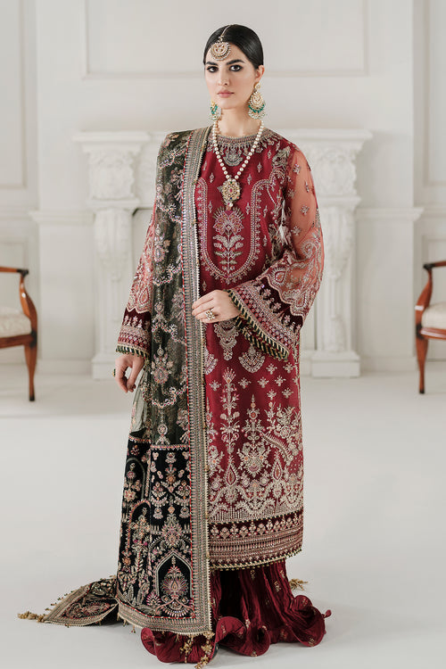 Royal Red Pakistani Party Dress in Kameez and Gharara Style