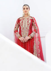 Royal Red Pakistani Wedding Dress in Kameez Sharara Style