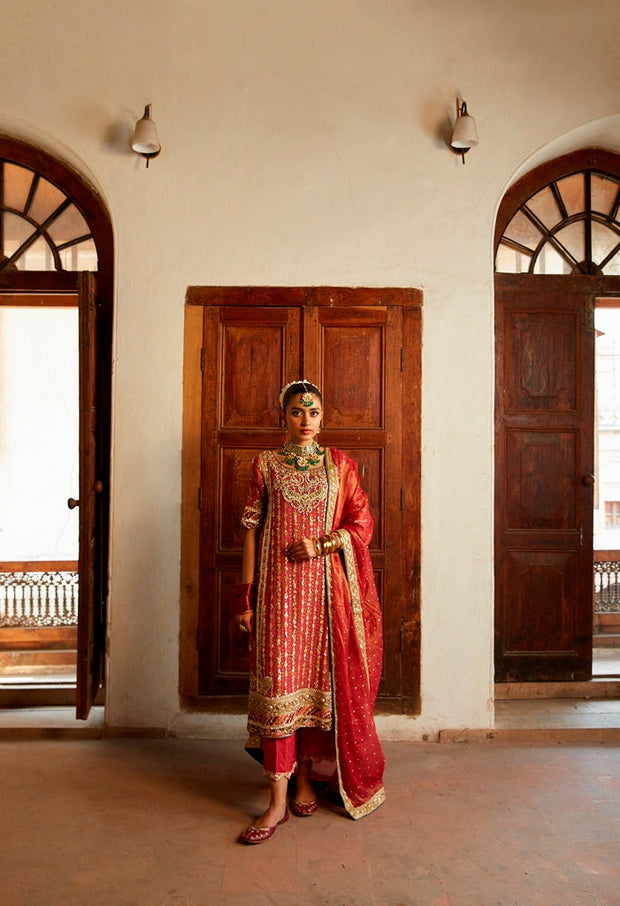 Royal Red Pakistani Wedding Dress in Kameez Trouser Style