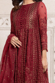 Royal Red Shade Chikankari Pakistani Party Dress in Frock Style