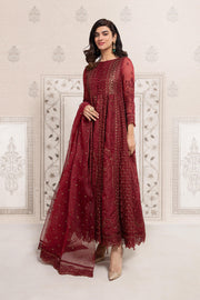 Royal Red Shade Chikankari Pakistani Party Dress in Long Frock Style