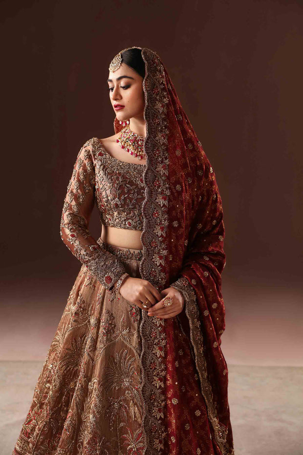 Royal Rusted Gold Embroidered Pakistani Bridal Lehenga choli