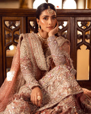 Royal Tea Pink Tissue Shirt and Bridal Gharara Style Dress