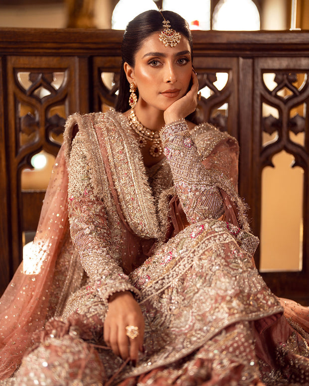 Royal Tea Pink Tissue Shirt and Bridal Gharara Style Dress