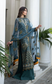 Royal Teal Blue Sharara Kameez Pakistani Wedding Dress Online