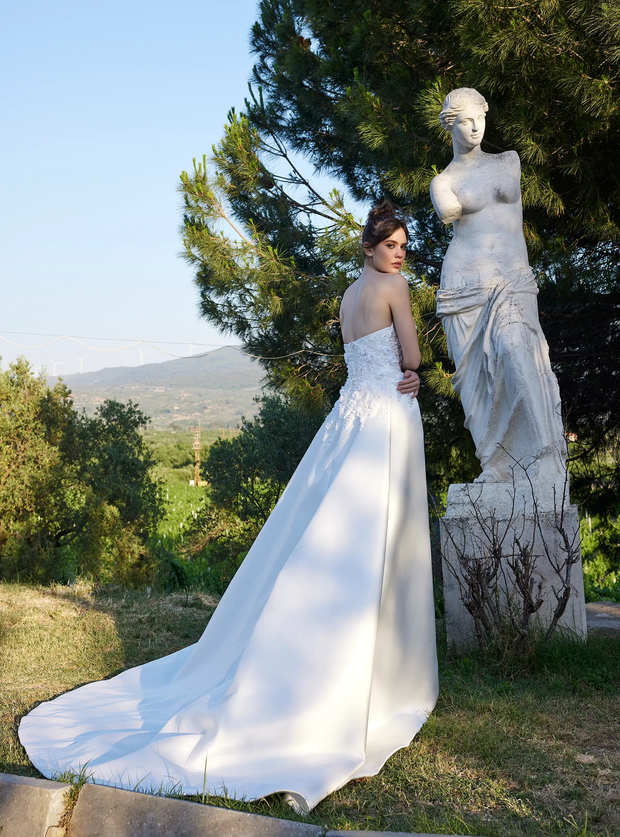 Satin Bridal Gown Mermaid Dress with Florals and Detachable Skirt