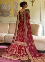 Scarlet Pakistani Bridal Dress in Farshi Lehenga Style