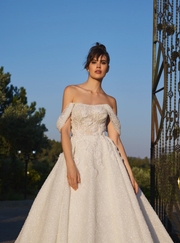 Shimmering Lace Bridal Gown Florals Off Shoulder Neckline