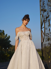 Shimmering Lace Bridal Gown with Off Shoulder Neckline