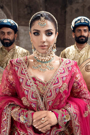 Shocking Pink Embroidered Pakistani Bridal Dress Pishwas Lehenga