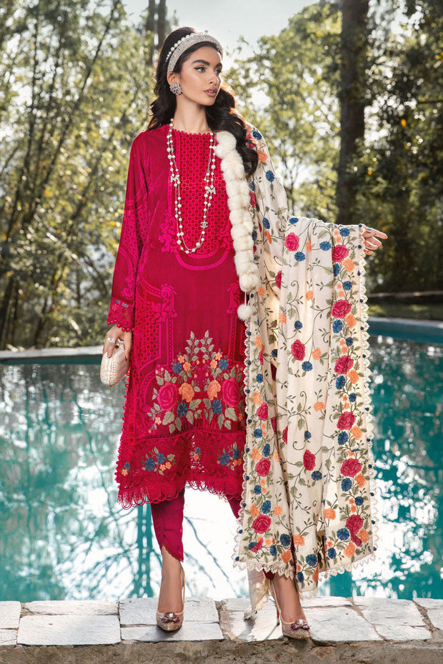 Shocking Pink Embroidered Salwar Kameez with Creamy Dupatta