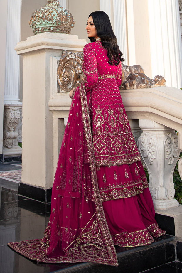 Shocking Pink Pakistani Wedding Dress Double Layered Frock Lehenga