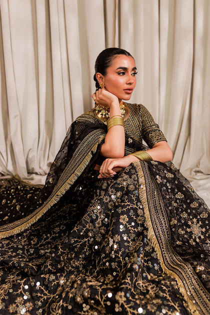 Golden Embroidered Pakistani Lehenga Choli Wedding Dress – Nameera By