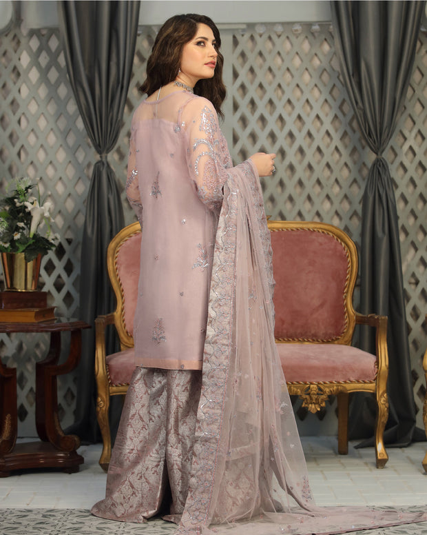 Shop Lavender Pakistani Wedding Dress Heavily Embellished Kameez Gharara