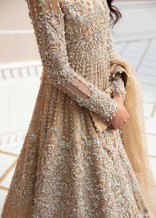 Shop Luxury Nude Heavily Embellished Pakistani Wedding Dress Pishwas Lehenga