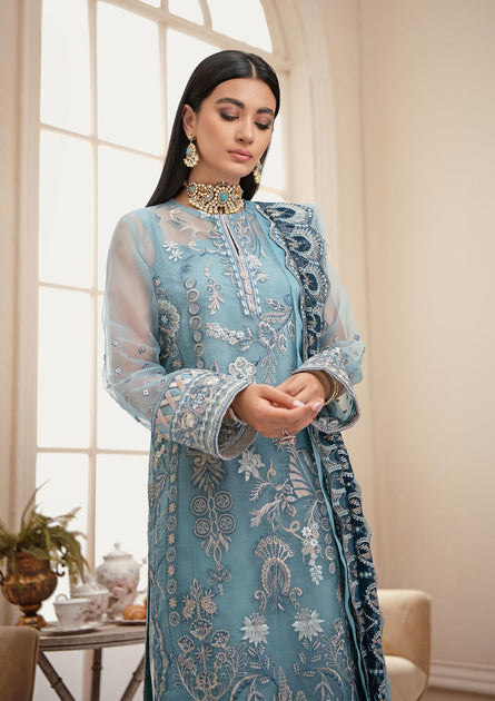 Luxury Sky Blue Capri Style Pakistani Salwar Kameez Dupatta – Nameera ...